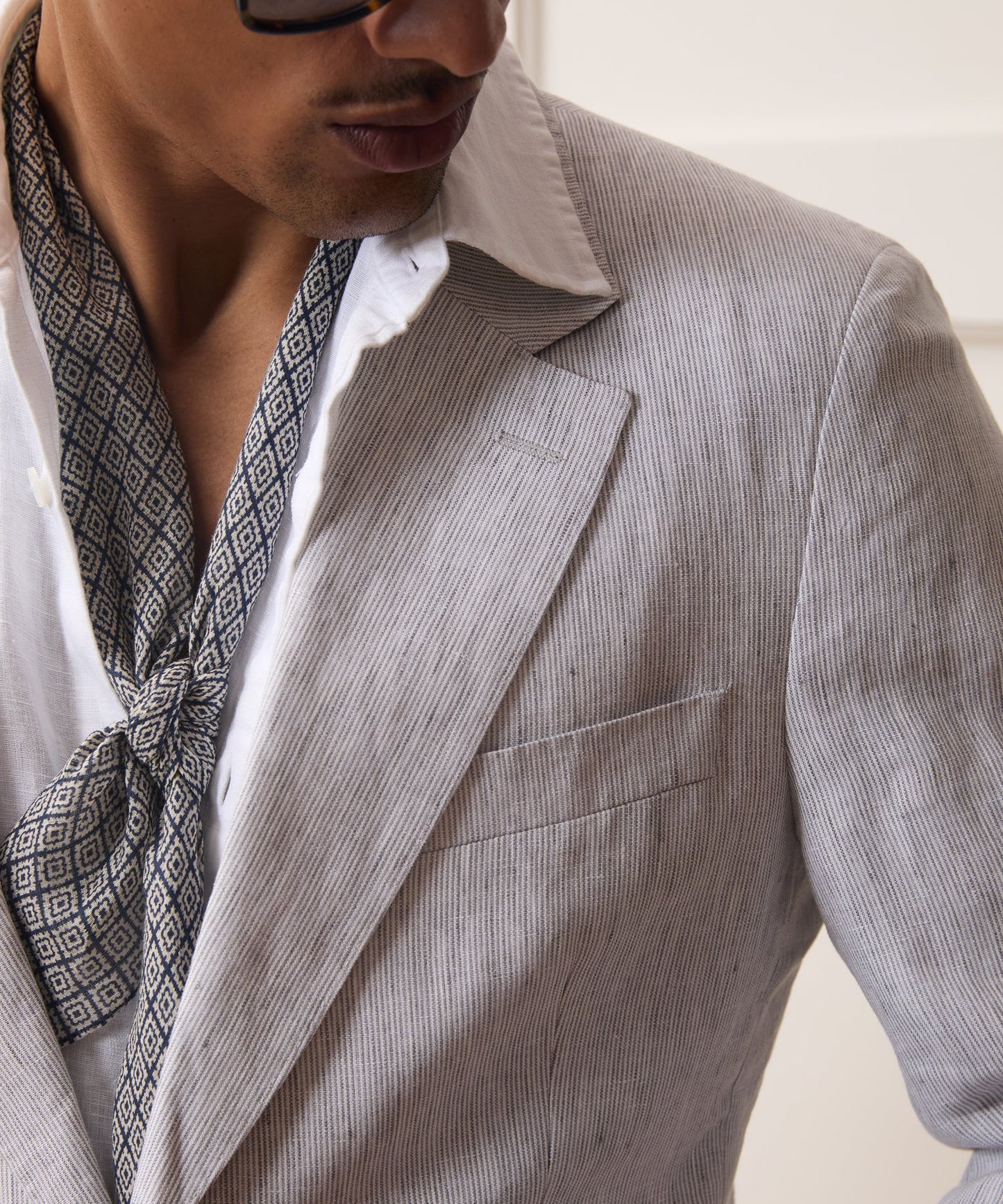 Todd Snyder Striped Italian Linen Sutton Jacket in Light Grey Stripe Light Grey