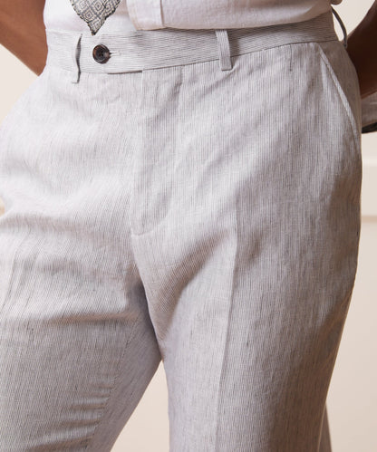 Todd Snyder Italian Linen Sutton Trouser in Light Grey Stripe Light Grey