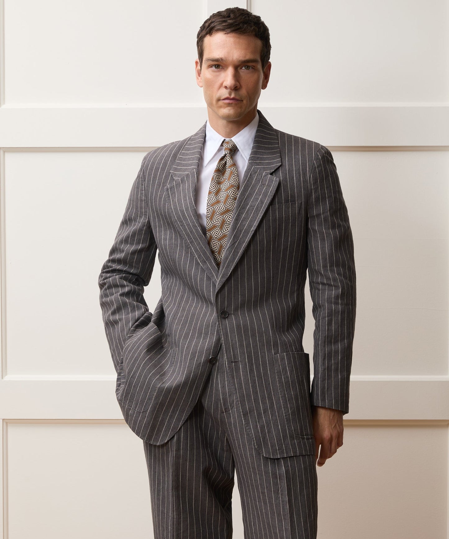 Todd Snyder Italian Linen-Cotton Single-Breasted Wythe Jacket in Pepper Stripe Pepper