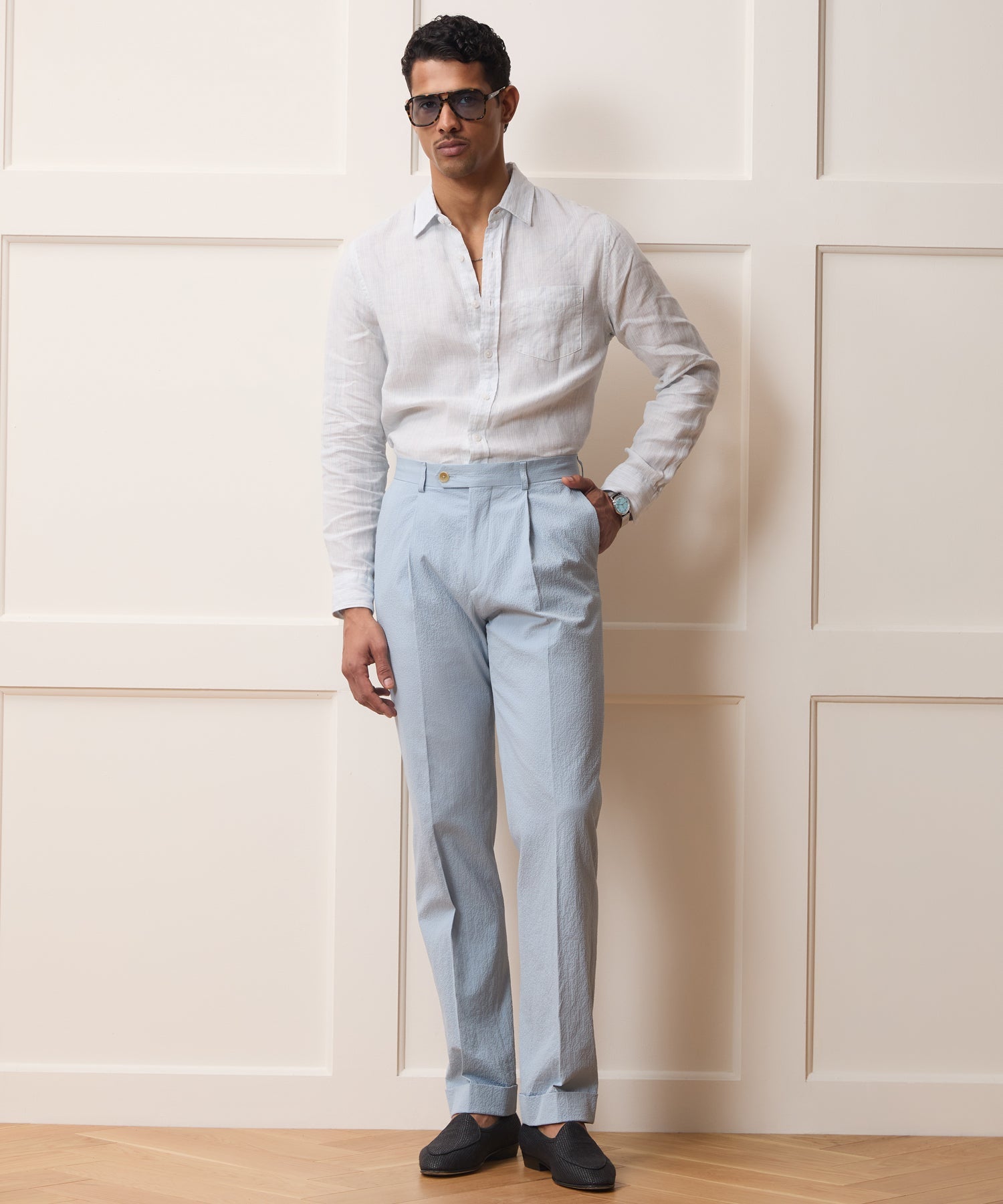 Todd Snyder Italian Seersucker Madison Trouser in Light Blue Light Blue