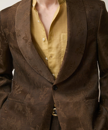 Todd Snyder Italian Linen-Cupro Dayshawl Jacket in Brown Floral Brown