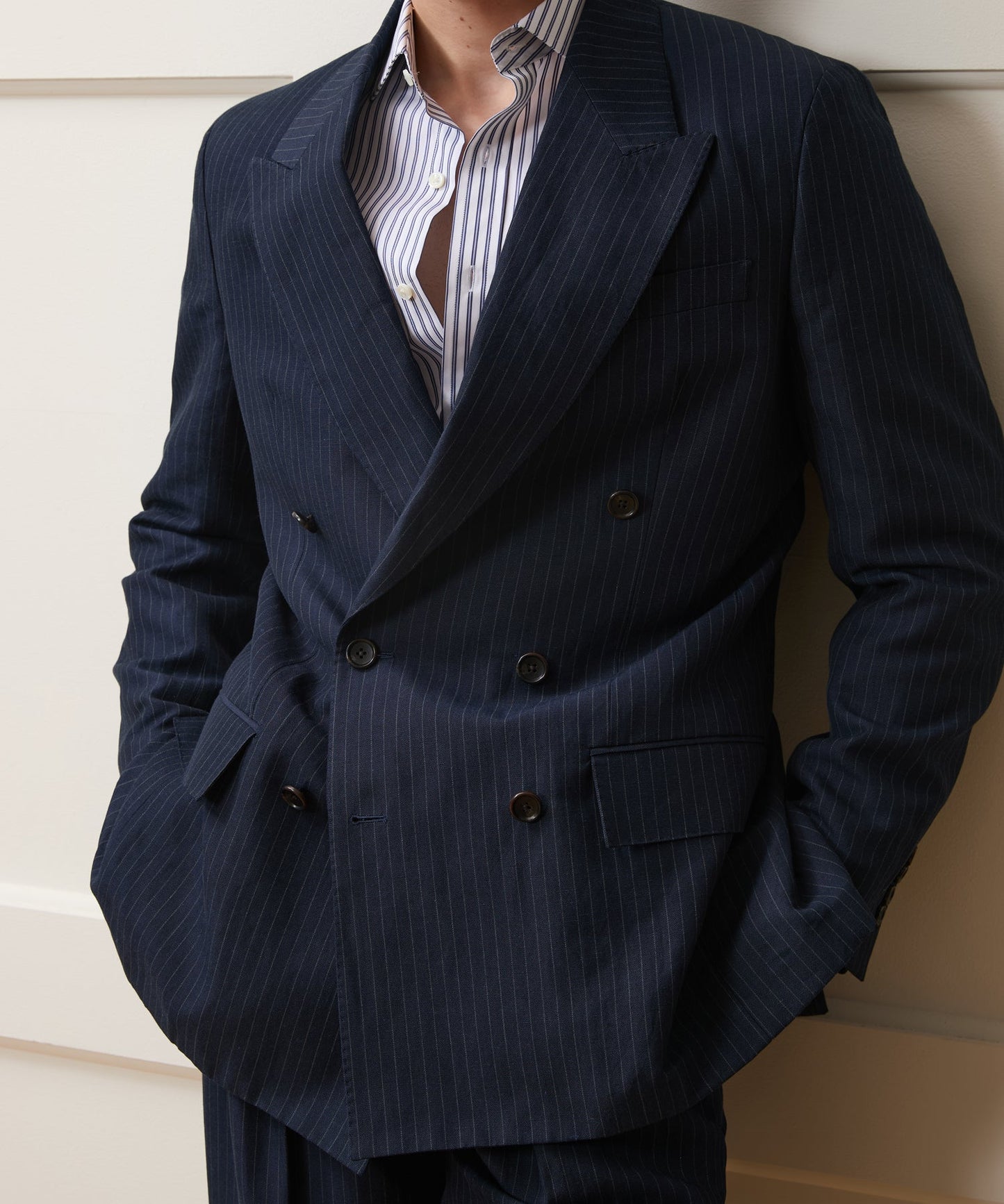 Todd Snyder Italian Linen-Cotton Wythe Jacket in Navy Stripe Navy