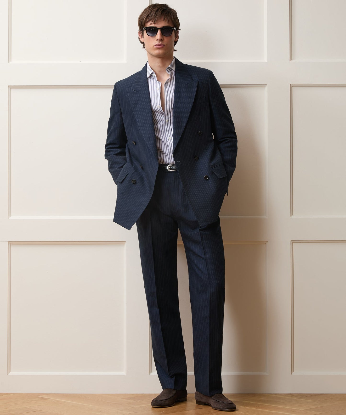 Todd Snyder Italian Linen-Cotton Wythe Trouser in Navy Stripe Navy