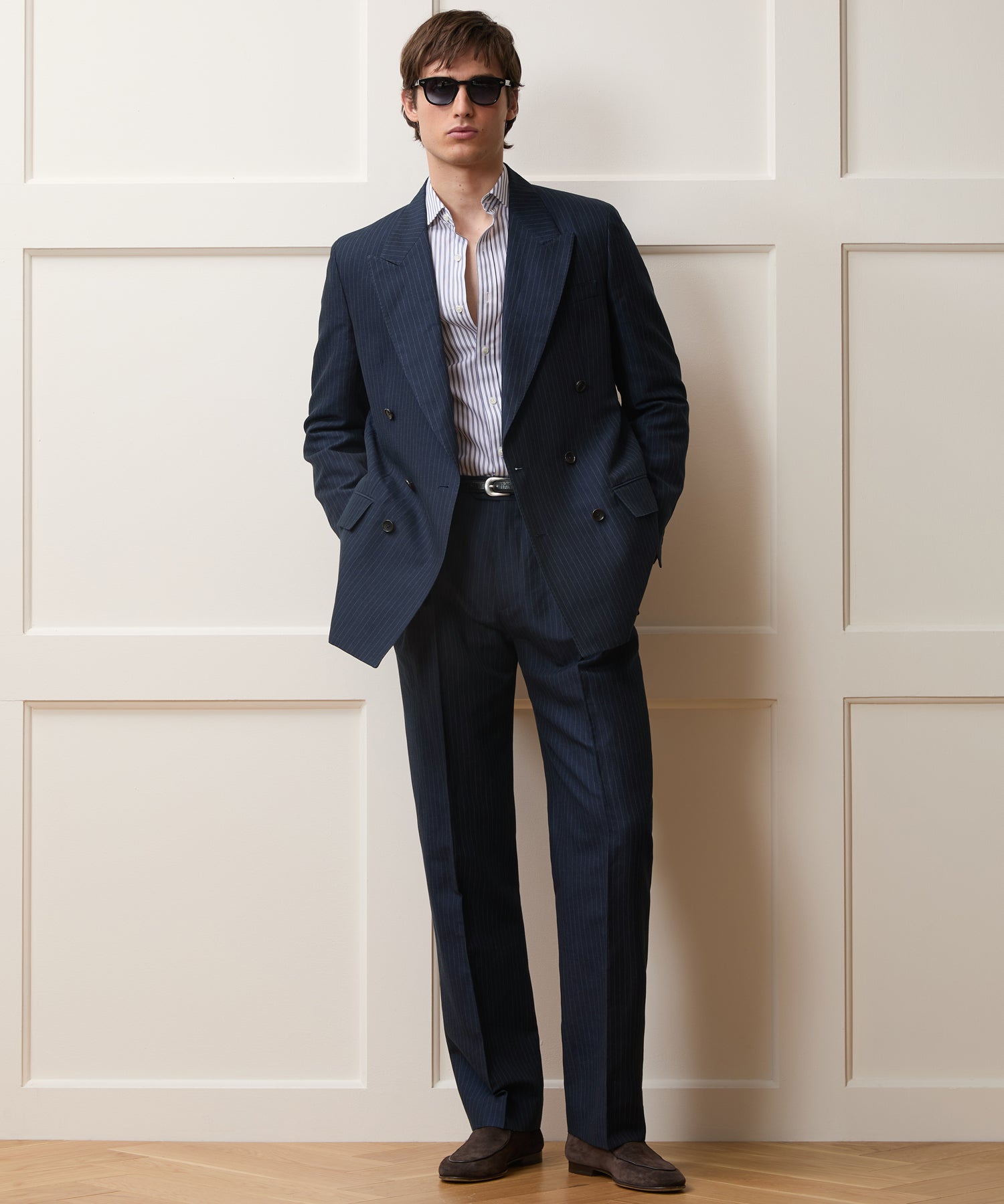 Todd Snyder Italian Linen-Cotton Wythe Trouser in Navy Stripe Navy