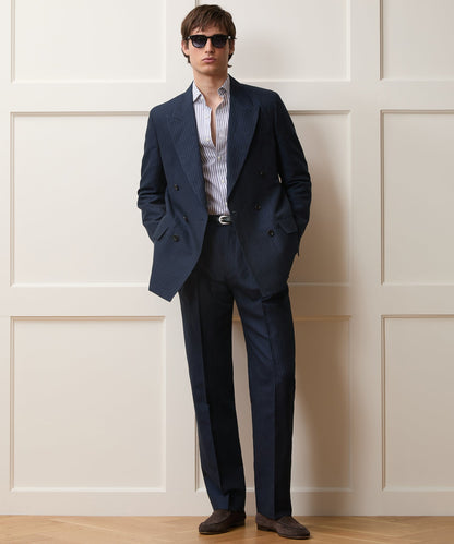 Todd Snyder Italian Linen-Cotton Wythe Trouser in Navy Stripe Navy