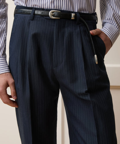 Todd Snyder Italian Linen-Cotton Wythe Trouser in Navy Stripe Navy