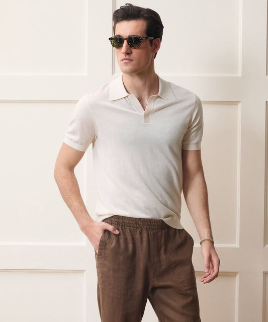 Todd Snyder Silk-Cashmere Montauk Sweater Polo in Bisque Bisque