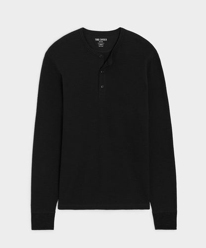 Todd Snyder Lightweight Mini Waffle Henley in Blacktop Blacktop