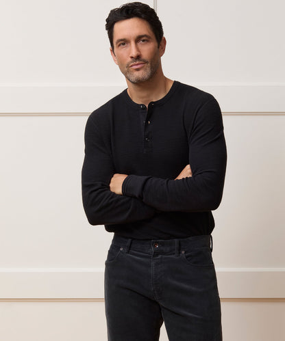 Todd Snyder Lightweight Mini Waffle Henley in Blacktop Blacktop