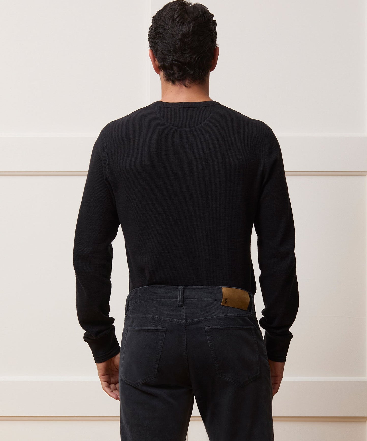 Todd Snyder Lightweight Mini Waffle Henley in Blacktop Blacktop