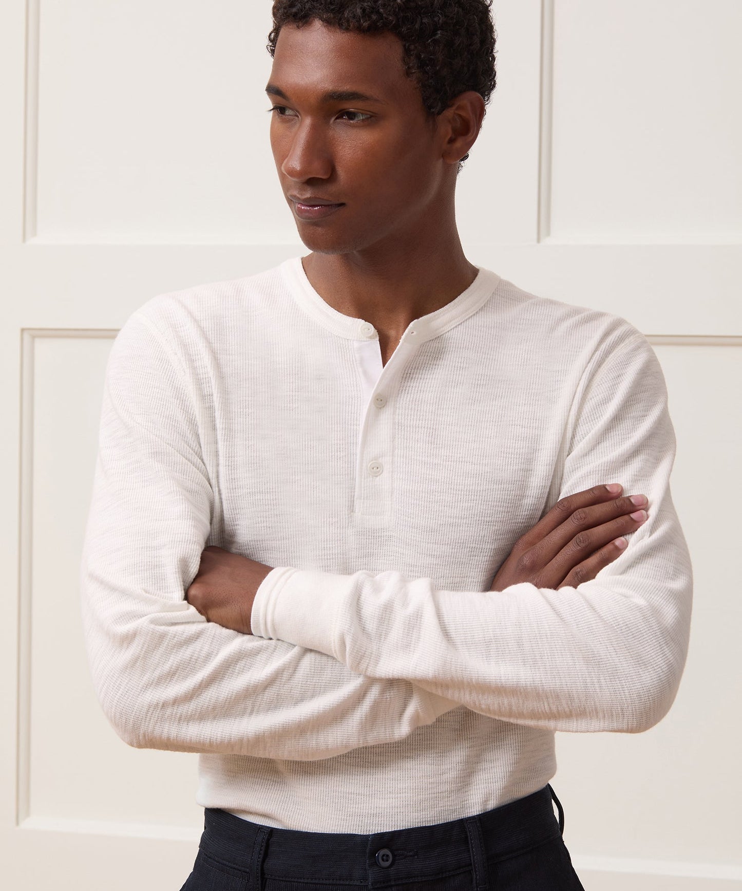 Todd Snyder Lightweight Mini Waffle Henley in Antique White Antique White