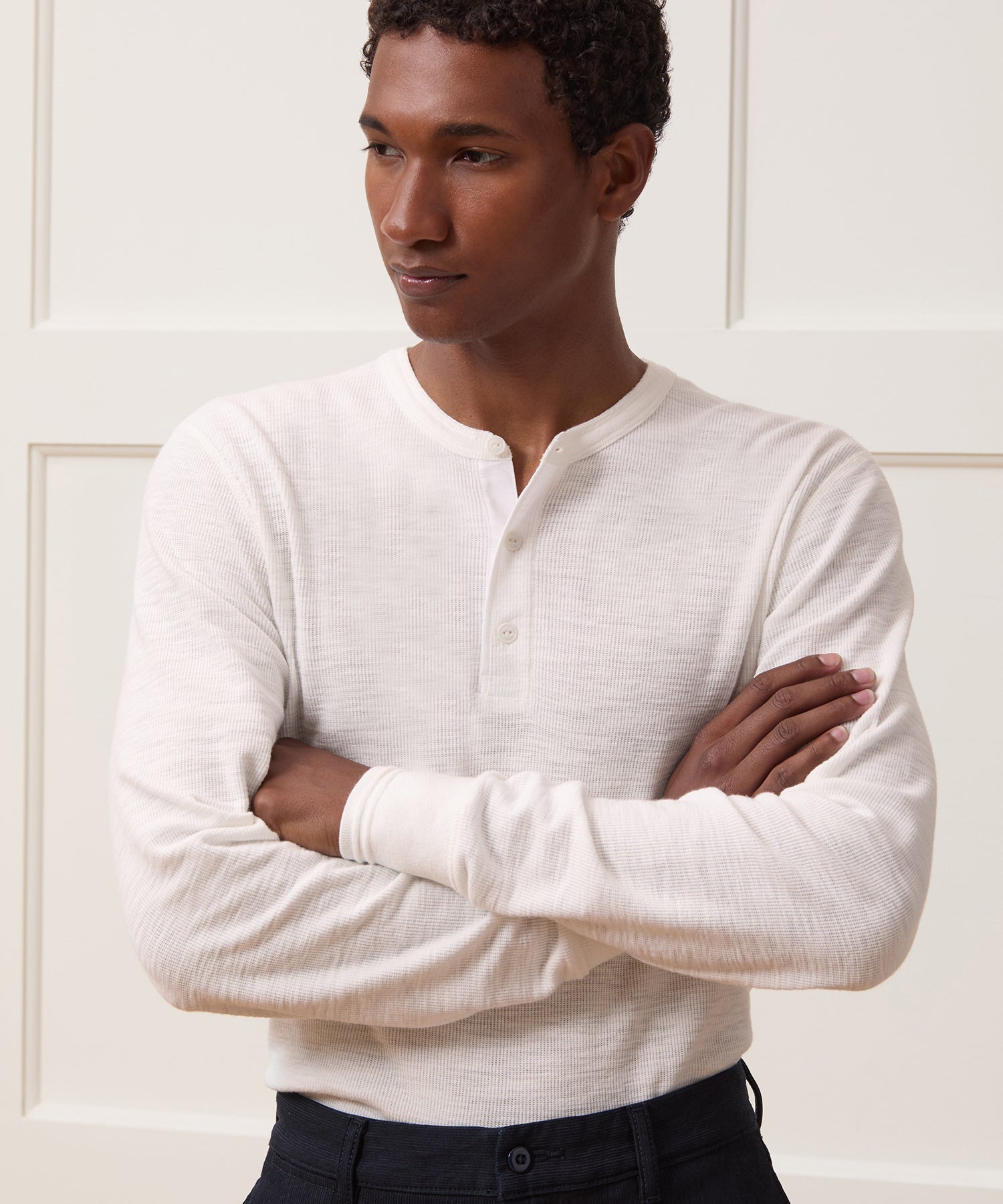 Todd Snyder Lightweight Mini Waffle Henley in Antique White Antique White