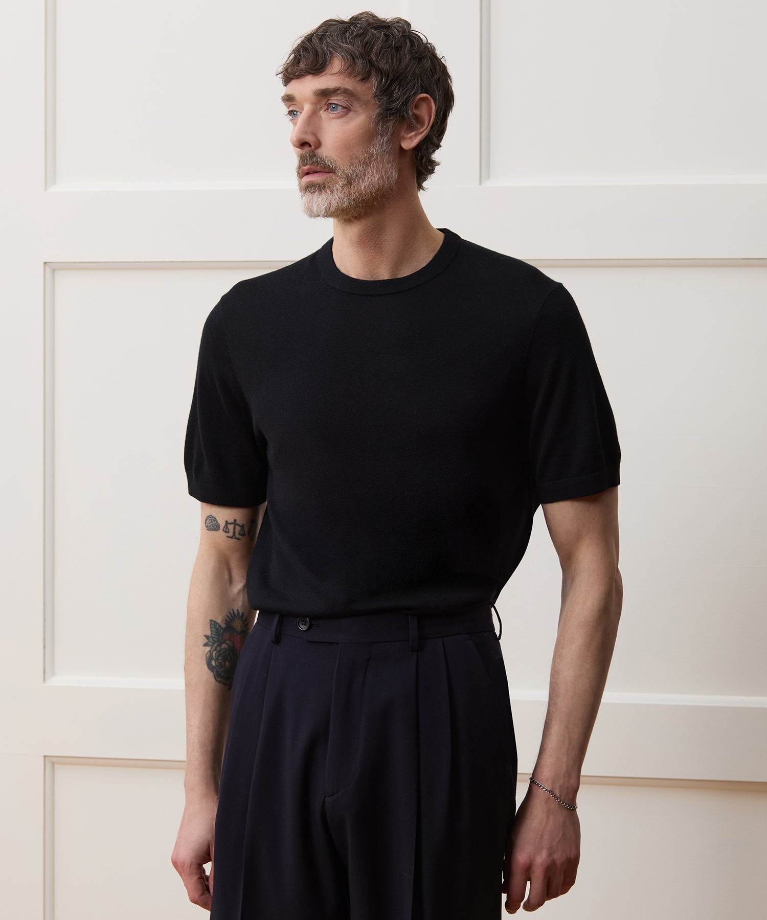 Todd Snyder Silk-Cashmere Sweater Tee in Black Black