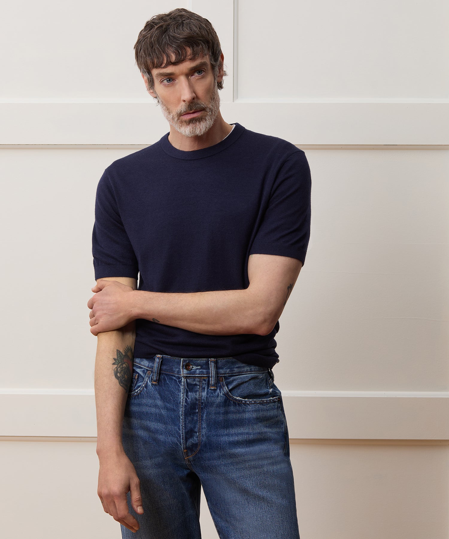Todd Snyder Silk-Cashmere Sweater Tee in Navy Navy