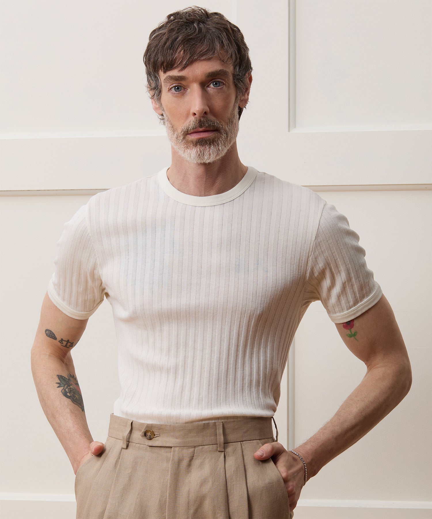 Todd Snyder Ribbed Tee in Bisque Bisque