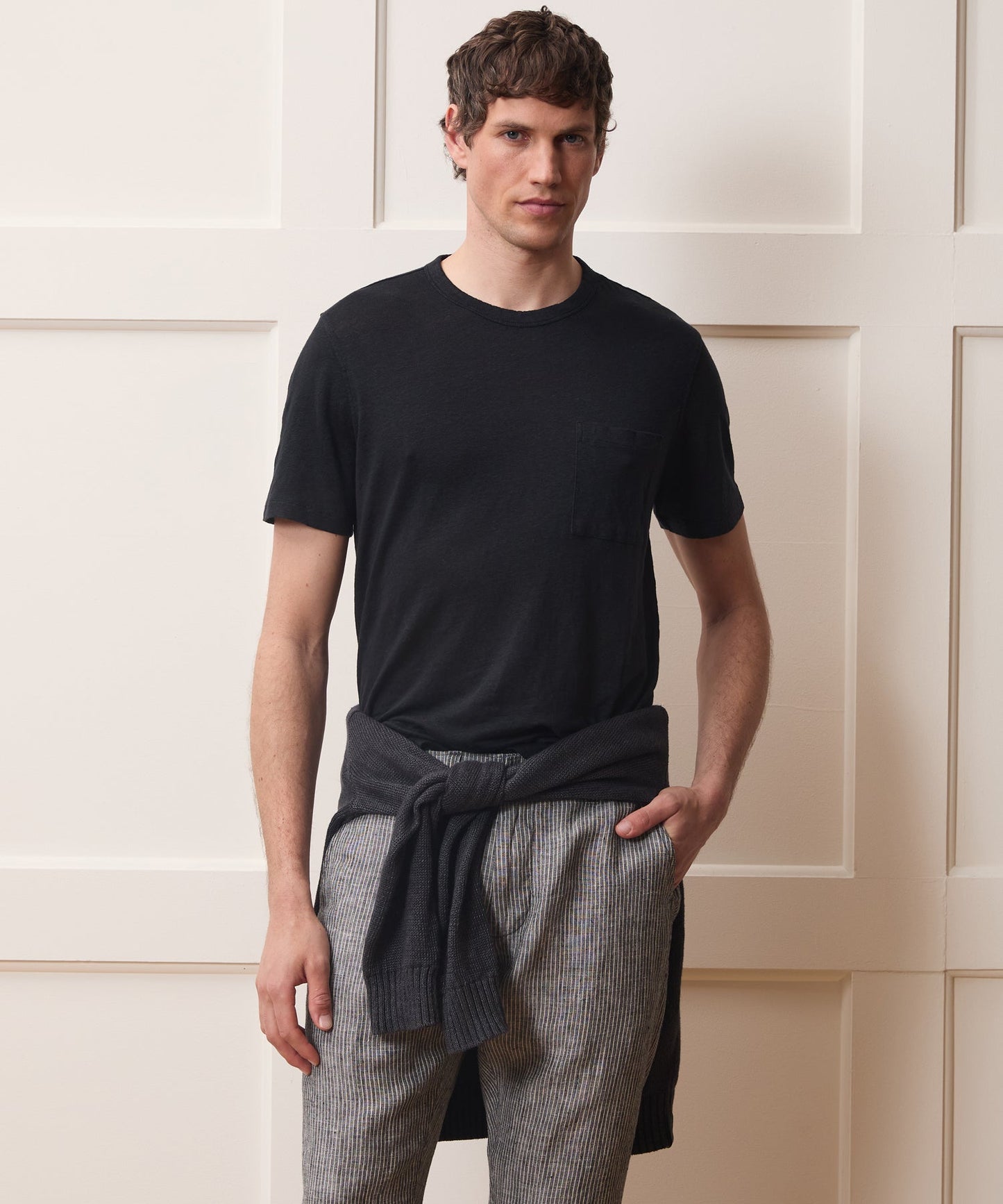Todd Snyder Linen Pocket Tee in Blacktop Blacktop