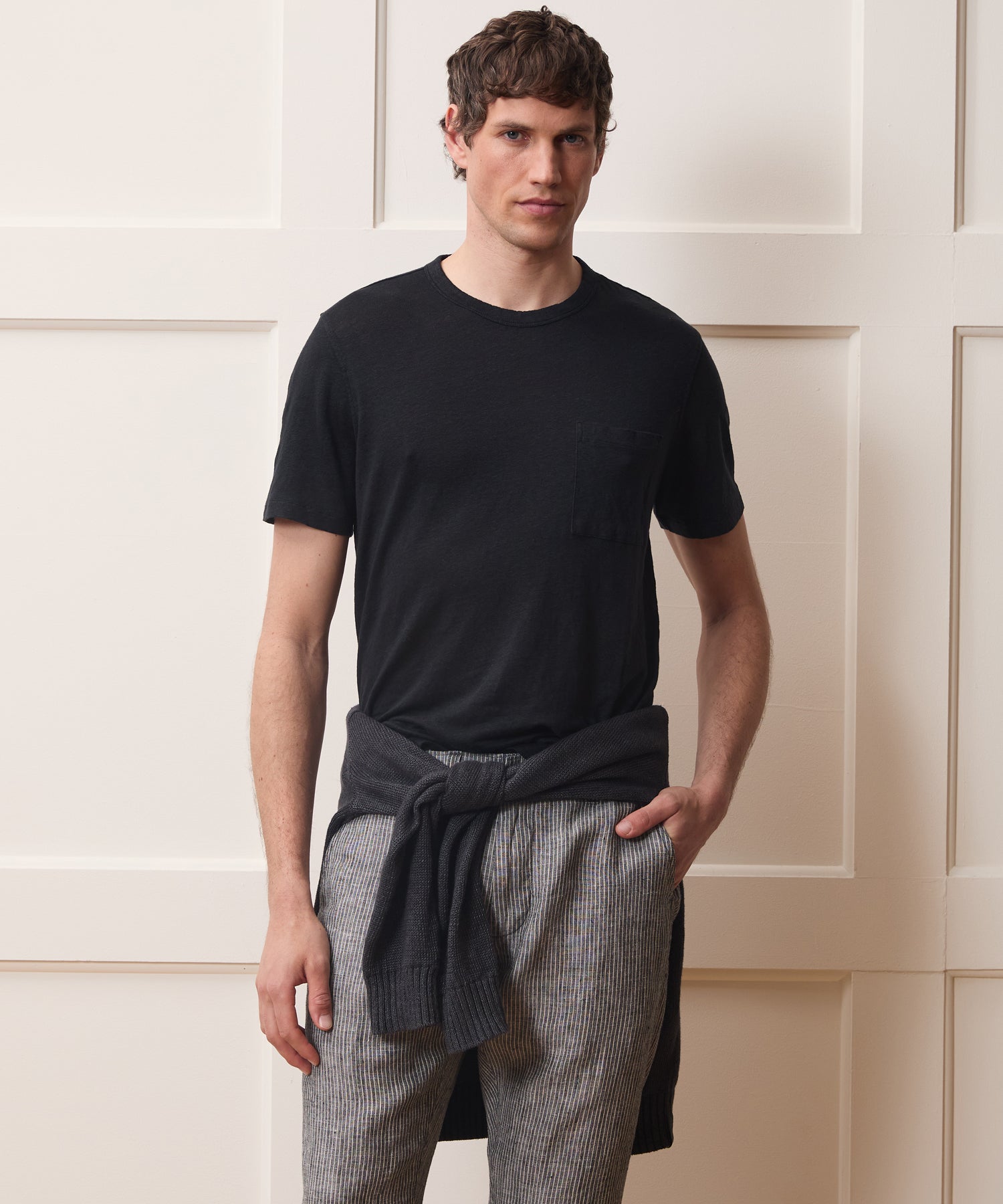 Todd Snyder Linen Pocket Tee in Blacktop Blacktop