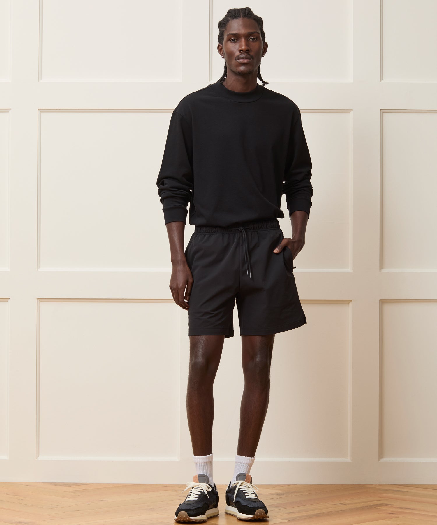 Todd Snyder Boxy Jersey Mockneck Tee in Black Black