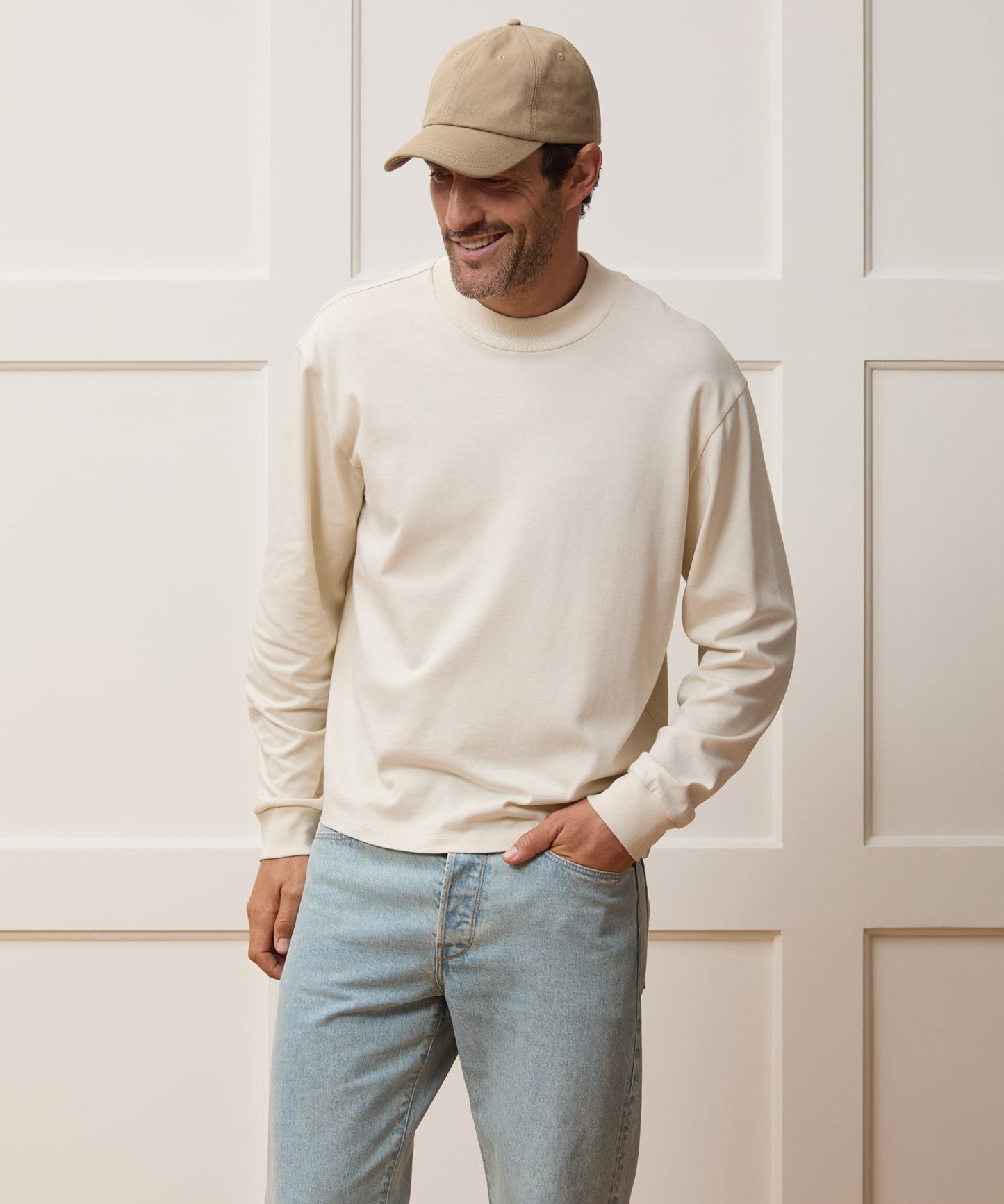 Todd Snyder Boxy Jersey Mockneck Tee in Chalk Chalk