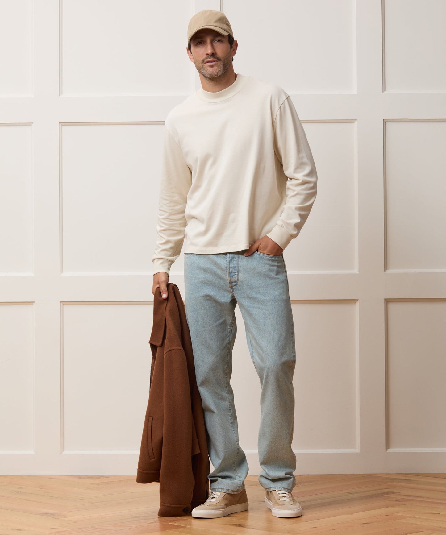 Todd Snyder Boxy Jersey Mockneck Tee in Chalk Chalk