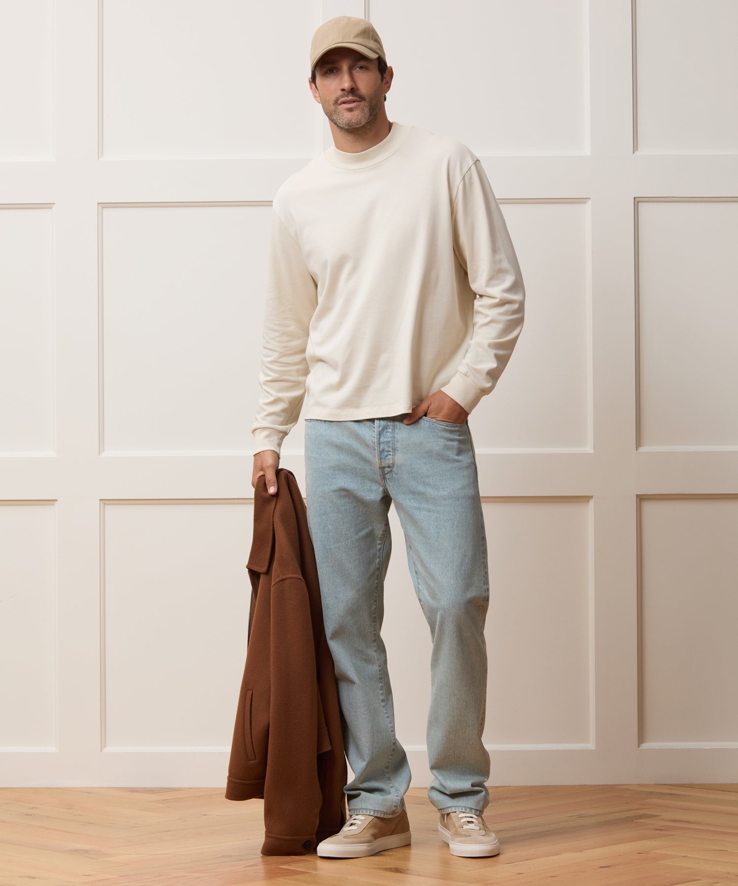 Todd Snyder Boxy Jersey Mockneck Tee in Chalk Chalk