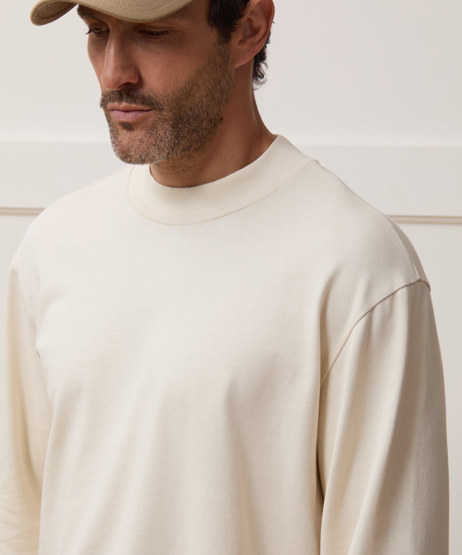 Todd Snyder Boxy Jersey Mockneck Tee in Chalk Chalk