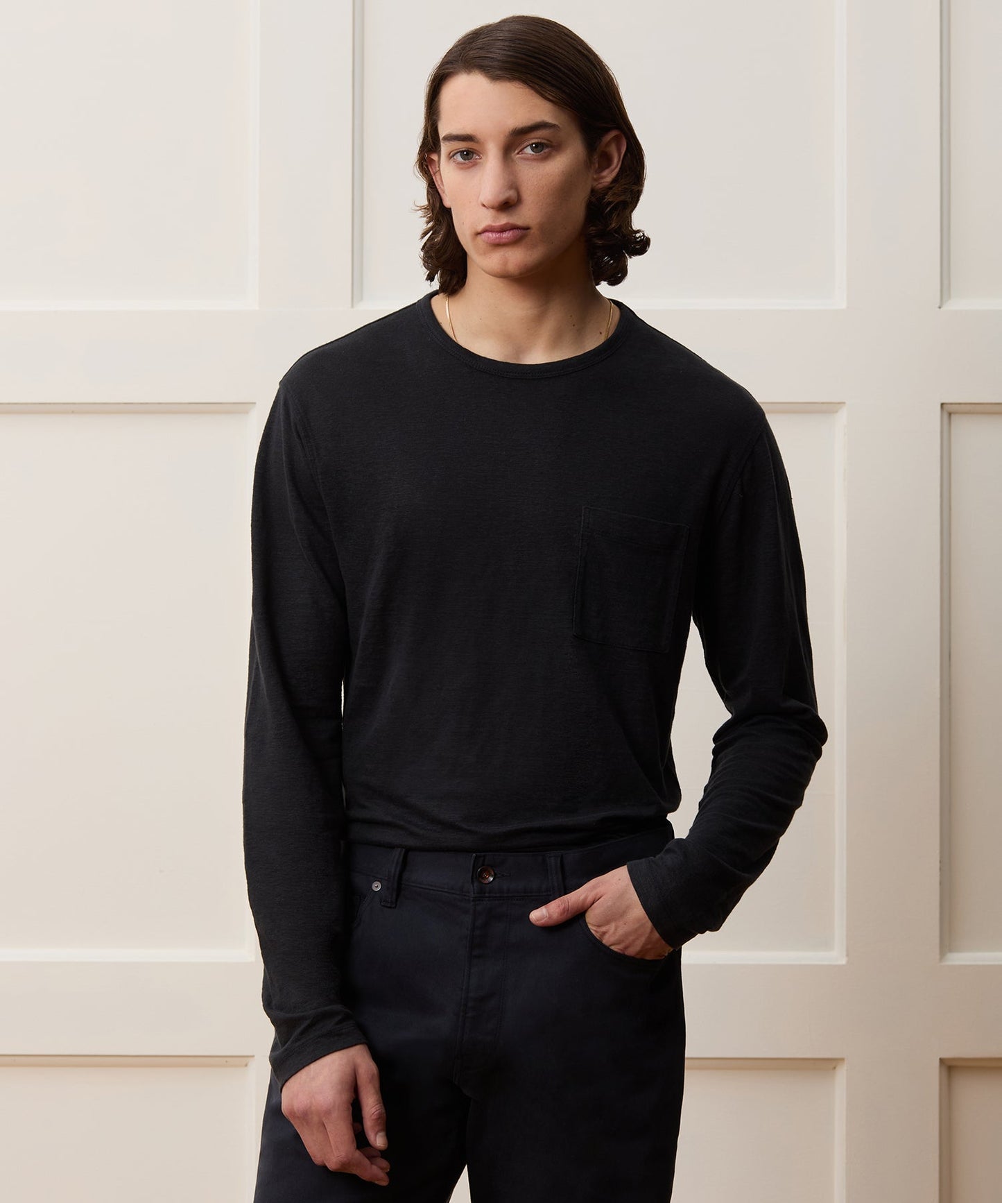 Todd Snyder Linen Jersey Pocket Tee in Blacktop Blacktop