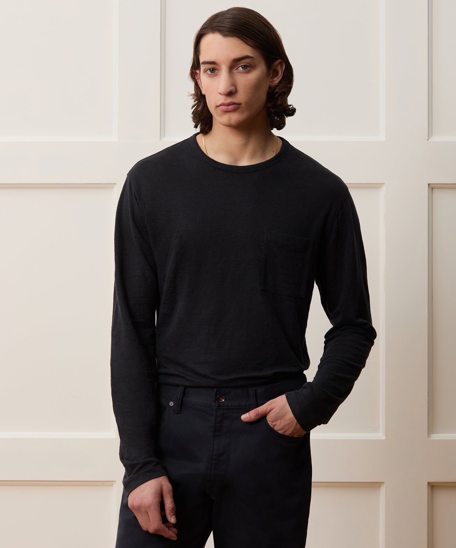 Todd Snyder Linen Jersey Pocket Tee in Blacktop Blacktop