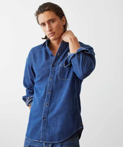 Todd Snyder Slim Fit Denim Point Collar Shirt in Indigo Indigo