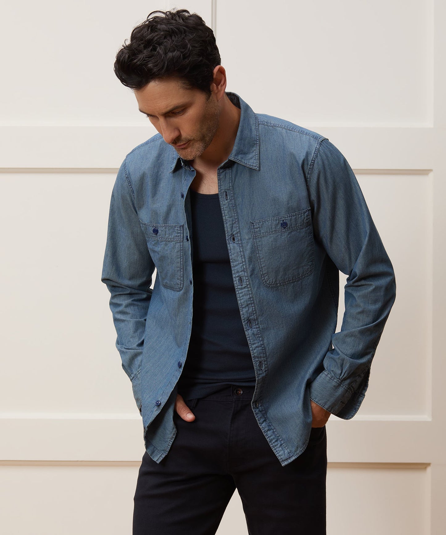 Todd Snyder Slim Fit Japanese Chambray Work Shirt in Indigo Indigo