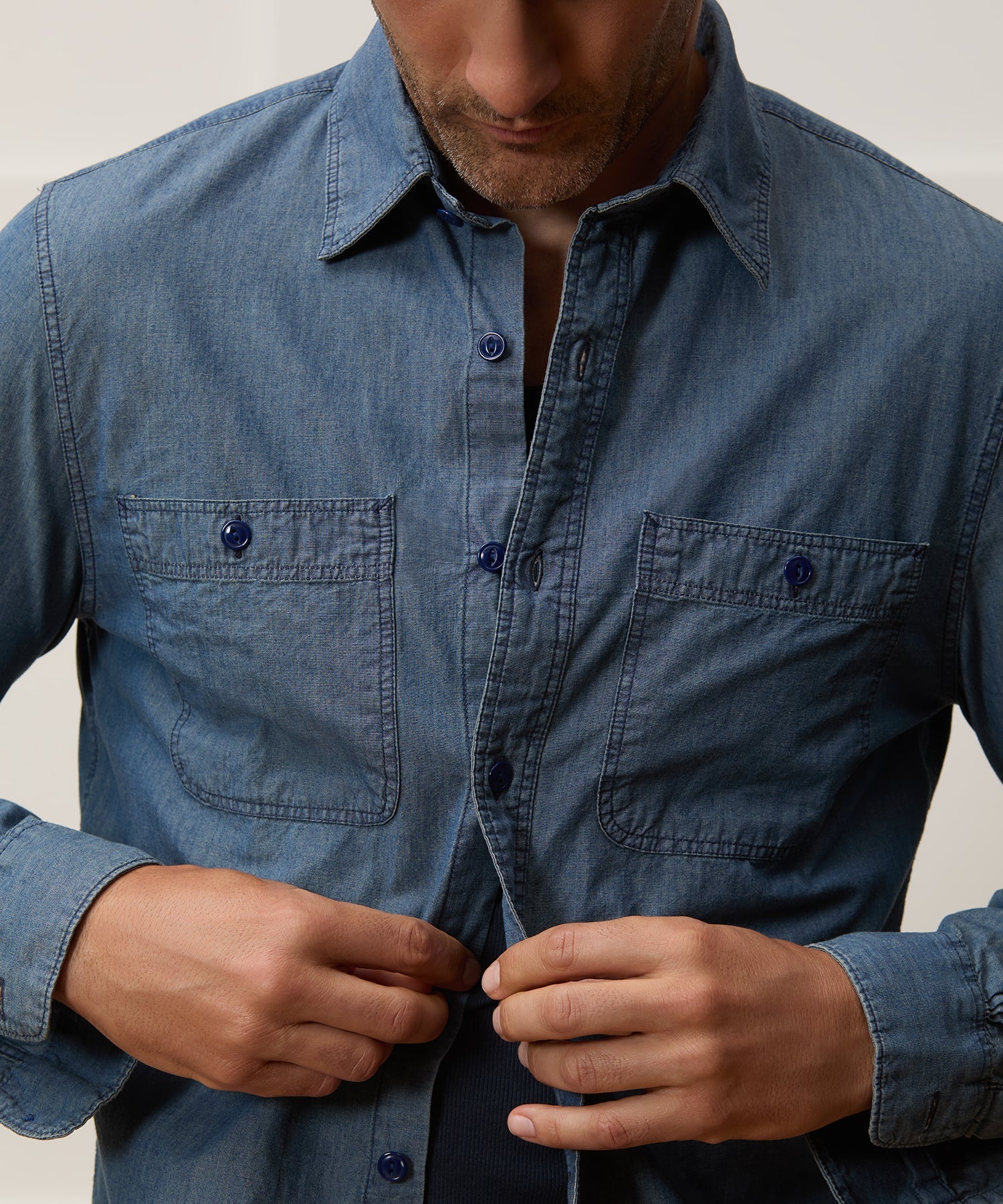 Todd Snyder Slim Fit Japanese Chambray Work Shirt in Indigo Indigo