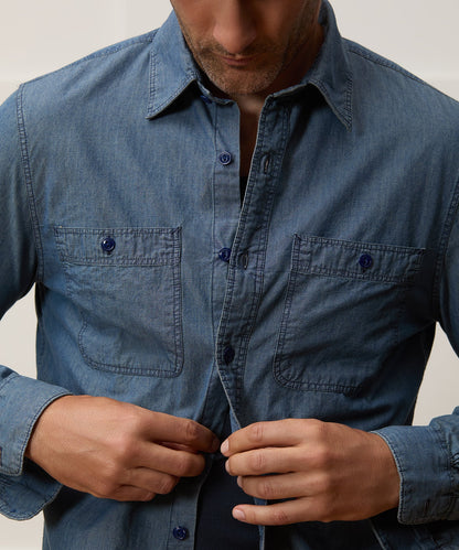 Todd Snyder Slim Fit Japanese Chambray Work Shirt in Indigo Indigo