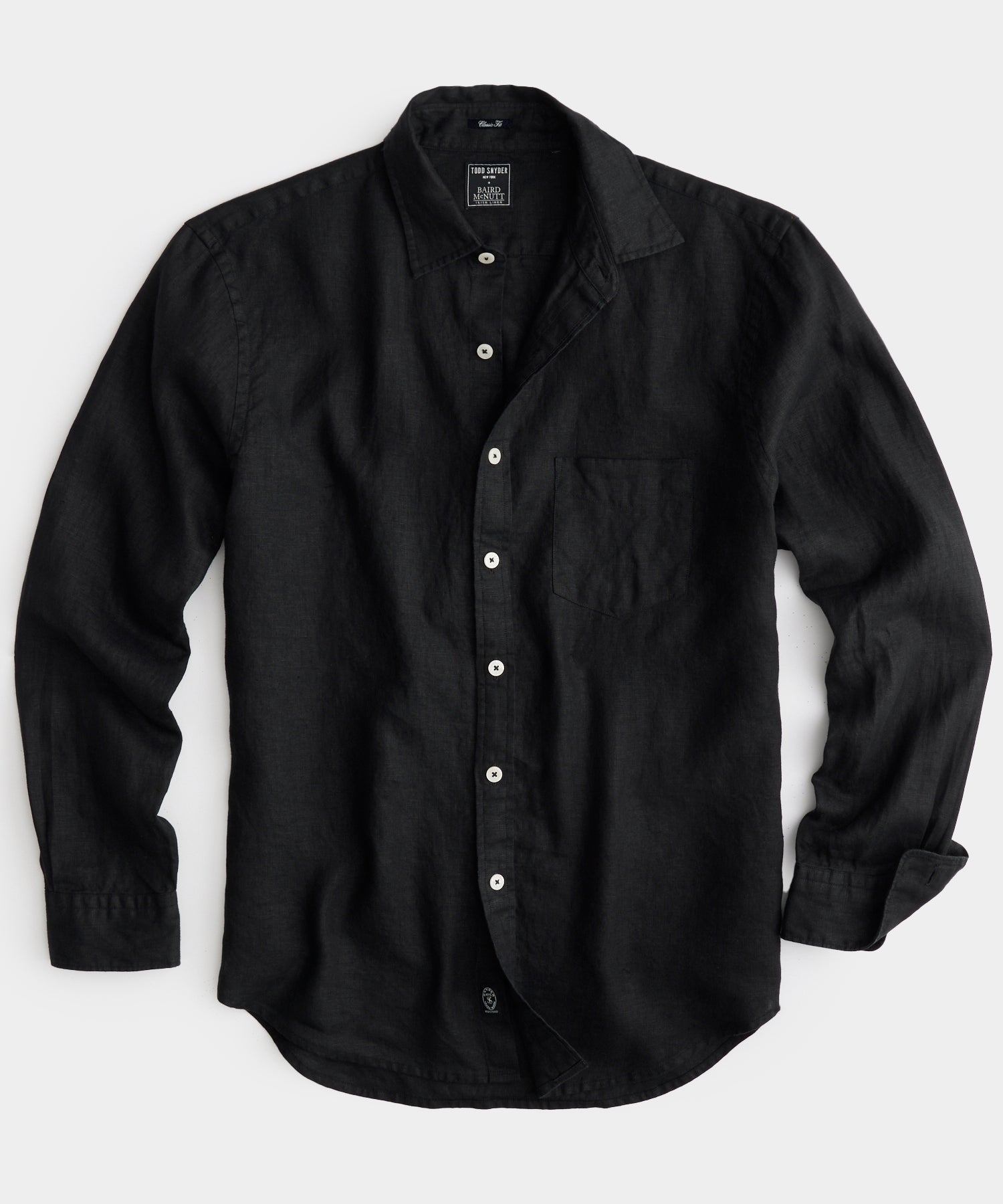 Todd Snyder Slim Sea Soft Irish Linen Point Collar Shirt in Black Black