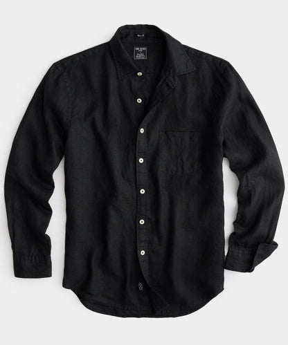 Todd Snyder Slim Sea Soft Irish Linen Point Collar Shirt in Black Black