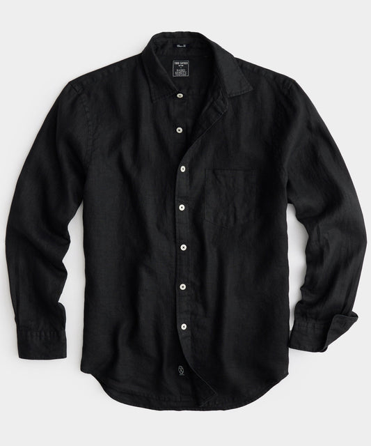 Todd Snyder Slim Sea Soft Irish Linen Point Collar Shirt in Black Black
