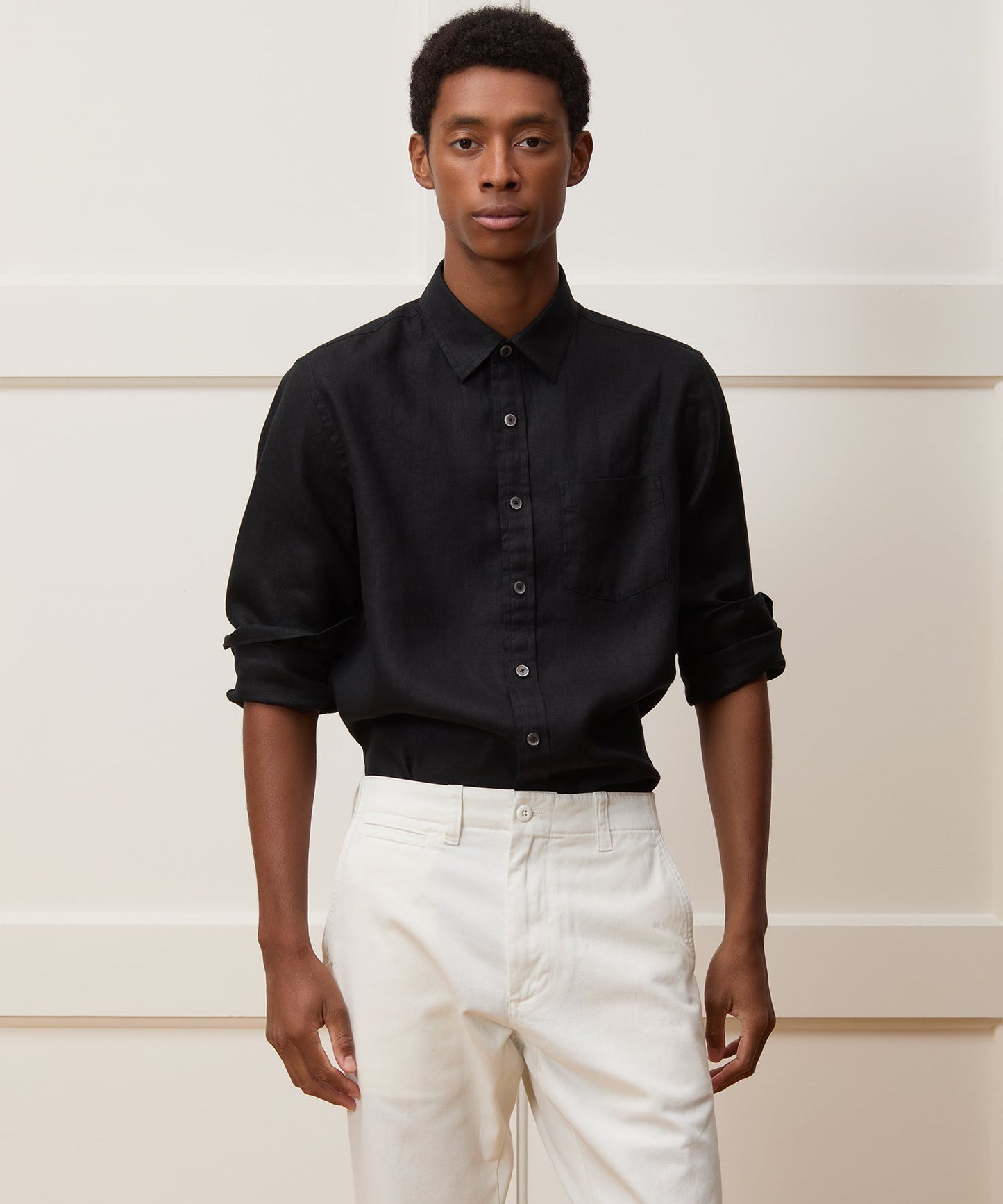 Todd Snyder Slim Sea Soft Irish Linen Point Collar Shirt in Black Black