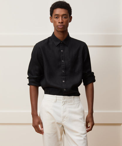 Todd Snyder Slim Sea Soft Irish Linen Point Collar Shirt in Black Black