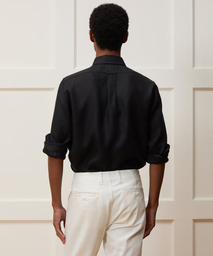 Todd Snyder Slim Sea Soft Irish Linen Point Collar Shirt in Black Black