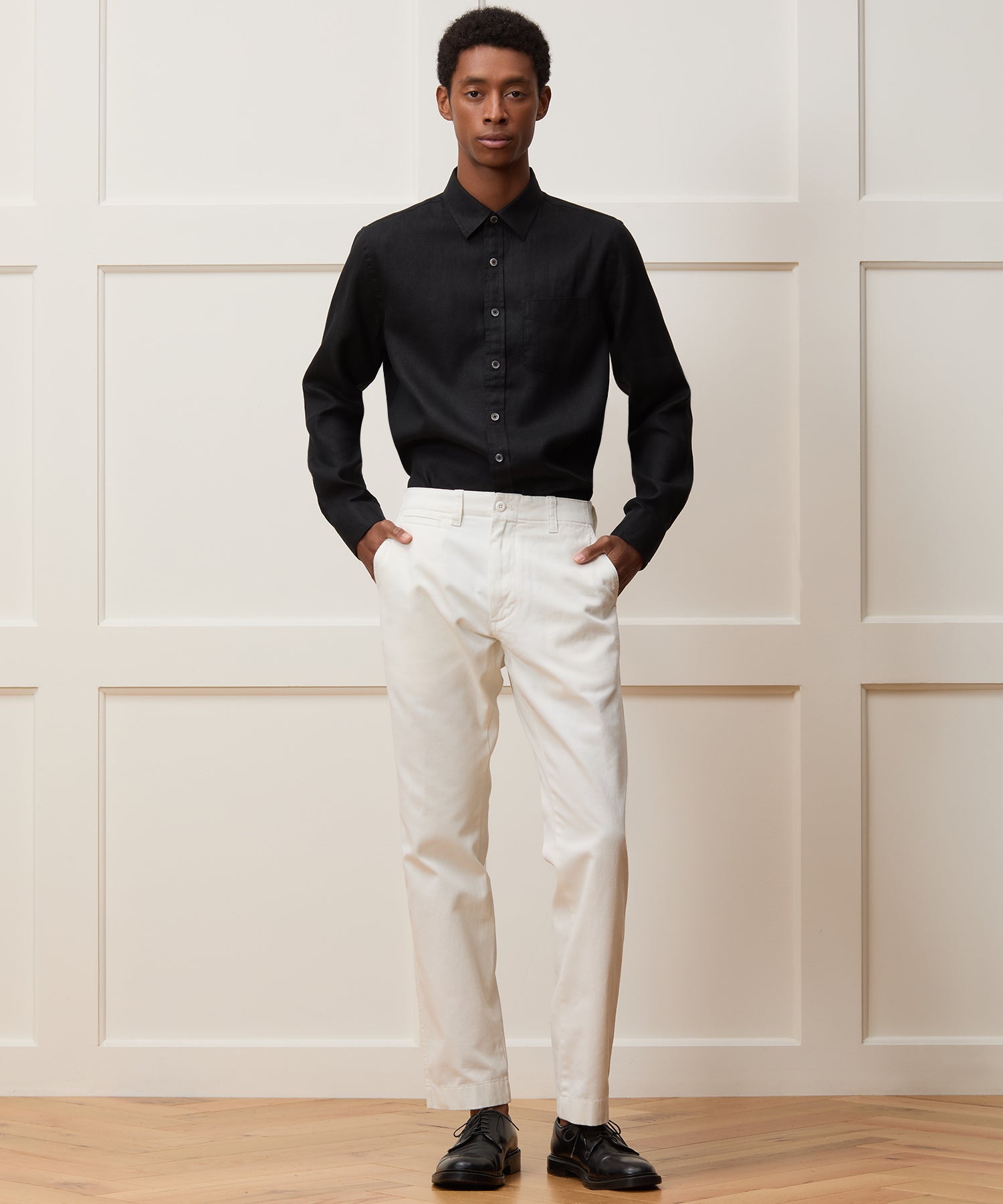Todd Snyder Slim Sea Soft Irish Linen Point Collar Shirt in Black Black