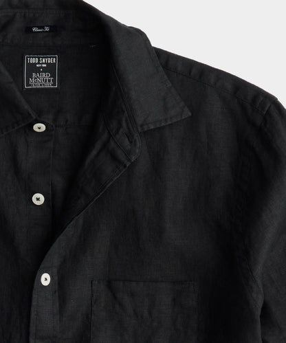 Todd Snyder Slim Sea Soft Irish Linen Point Collar Shirt in Black Black