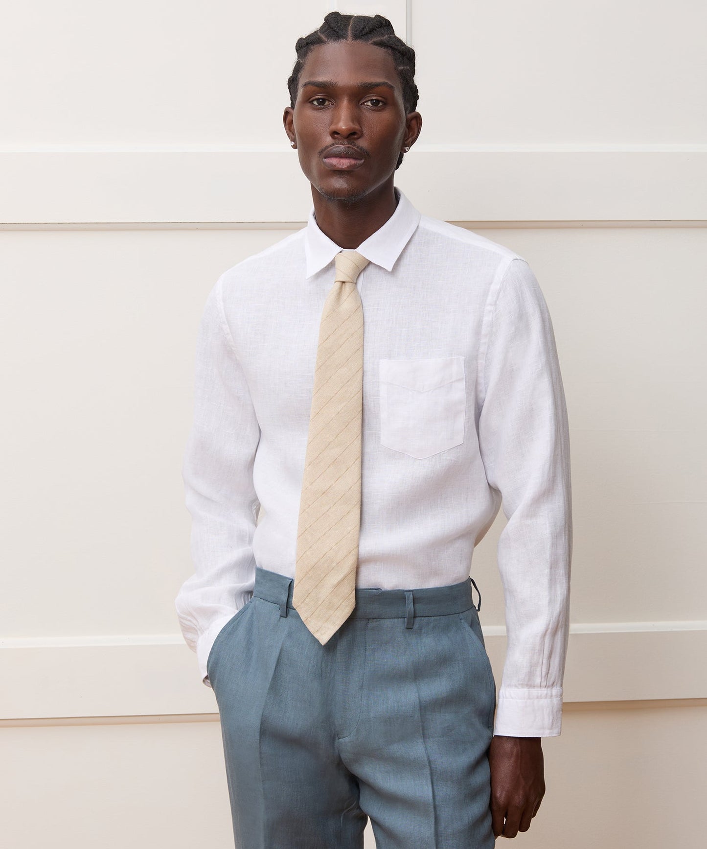 Todd Snyder Slim Sea Soft Irish Linen Point Collar Shirt in White White