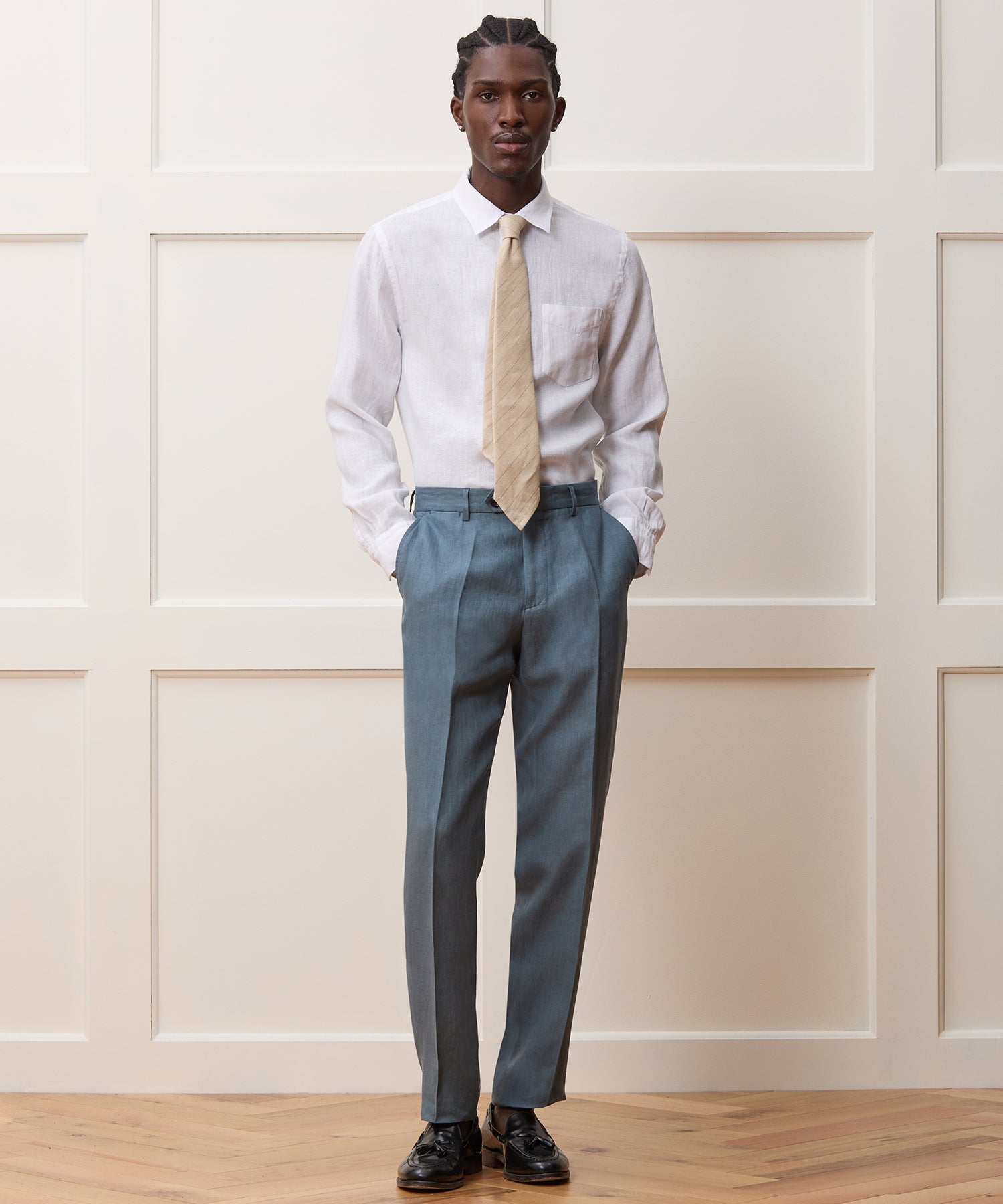 Todd Snyder Slim Sea Soft Irish Linen Point Collar Shirt in White White