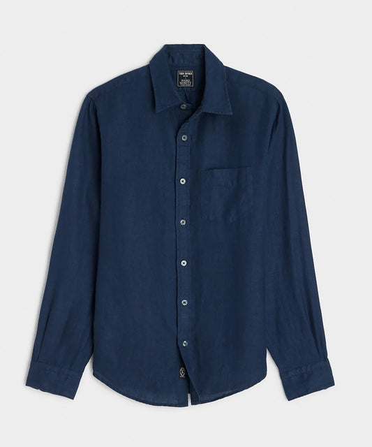 Todd Snyder Slim Sea Soft Irish Linen Point Collar Shirt in Navy Navy