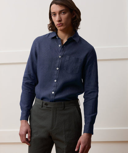 Todd Snyder Slim Sea Soft Irish Linen Point Collar Shirt in Navy Navy