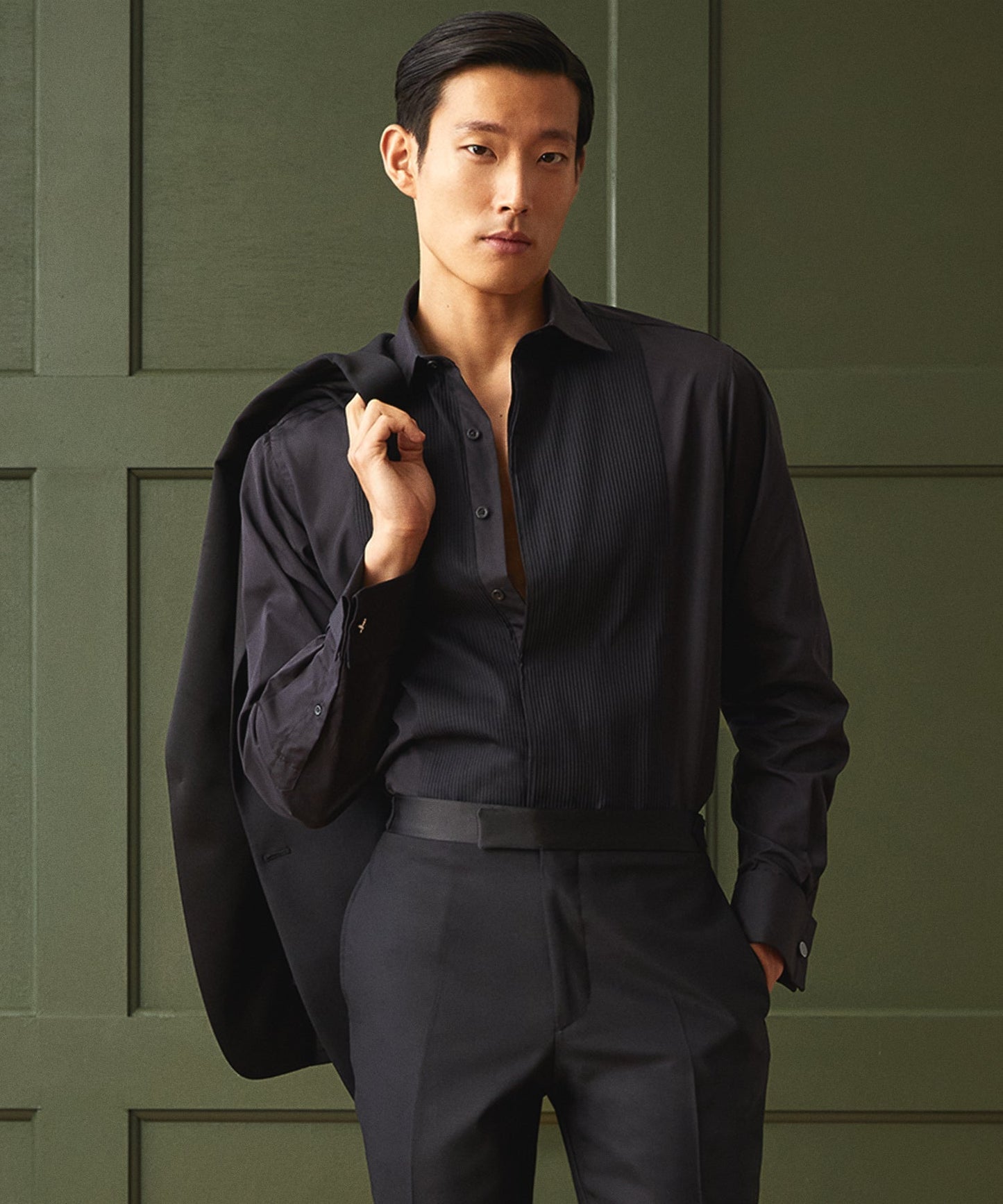 Todd Snyder Hamilton + Todd Snyder Pleated Tuxedo Shirt in Black Black