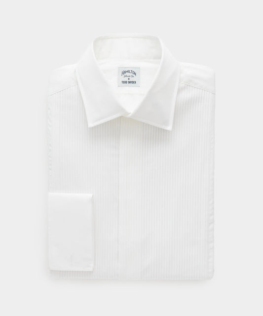 Todd Snyder Hamilton + Todd Snyder Cotton Pleated Spread Collar Tuxedo Shirt White