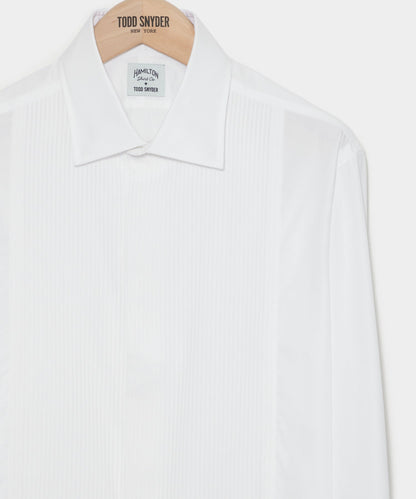 Todd Snyder Hamilton + Todd Snyder Cotton Pleated Spread Collar Tuxedo Shirt White