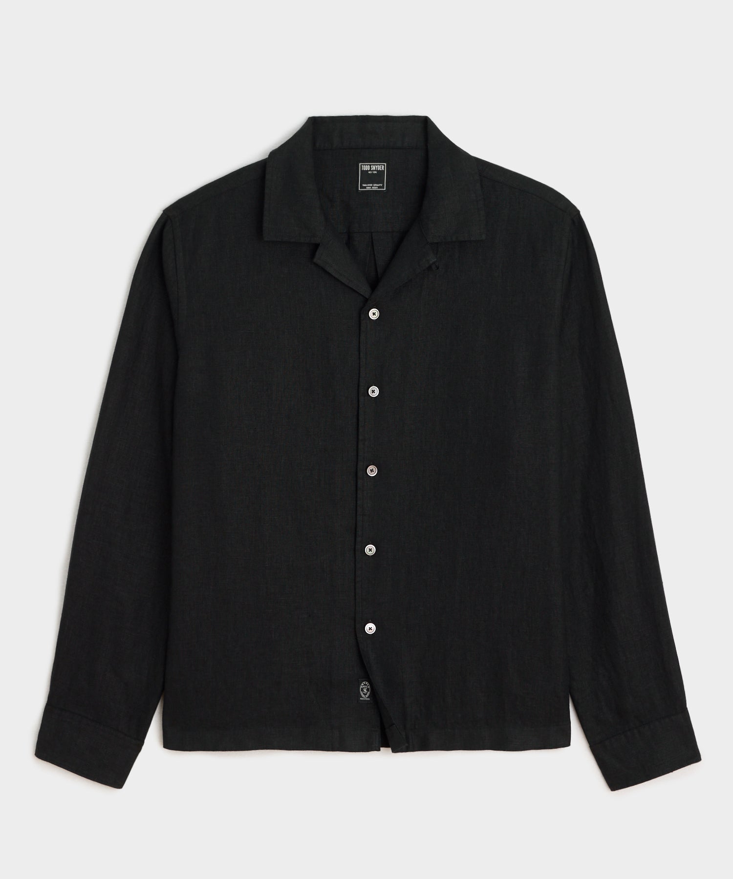 Todd Snyder Cropped Sea Soft Irish Linen Camp Collar Shirt in Black Black