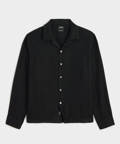 Todd Snyder Cropped Sea Soft Irish Linen Camp Collar Shirt in Black Black