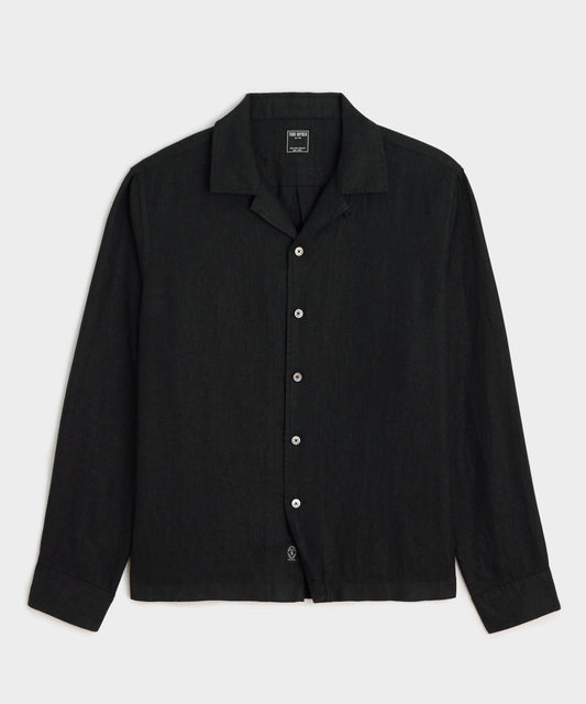Todd Snyder Cropped Sea Soft Irish Linen Camp Collar Shirt in Black Black